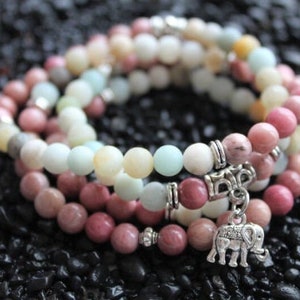 108 Mala Armband Mala Amazonit Rhodonit Elefant Harmonie