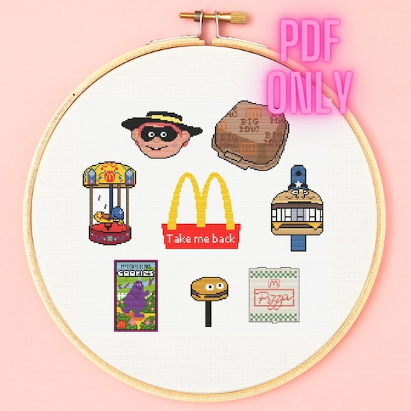 80's/90's Retro McDonald's - Take Me Back - Nostalgia - Cross Stitch Pattern - PDF ONLY - McDonaldland, Hamburglar, McPizza, Big Mac