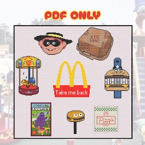 80&#39;s/90&#39;s Retro McDonald&#39;s - Take Me Back - Nostalgia - Cross Stitch Pattern - PDF ONLY - McDonaldland, Hamburglar, McPizza, Big Mac