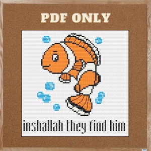 Inshallah They Find Him - Halal Family Movie Night Finding Nemo - Cross Stitch Pattern - PDF ONLY - Meme