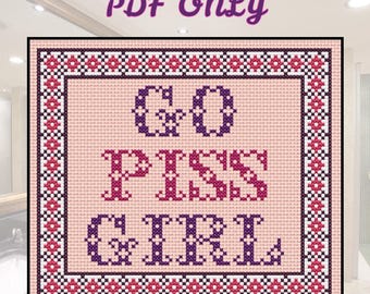 Go Piss Girl - Patrón de punto de cruz - SOLO PDF - Decoración de baño