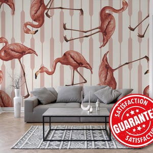 Roze flamingo-muurschildering, tropische grote muurmuurschildering - verwijderbaar peel & stick of niet-gelijmd