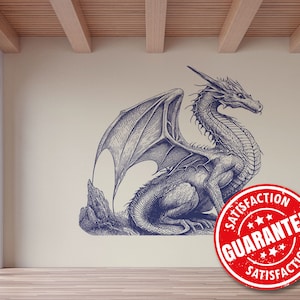 ドラゴンの絵の壁画壁紙、ファンタジーな大きな壁画プリント - 剥がして貼れる、または貼り付け不要 / 神話的な壁紙の壁画プリント