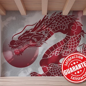 Red Dragon removable vinyl mural / Japanese Ink wallpaper mural – Peel & Stick or Non-pasted / Oriental Dragon mural print