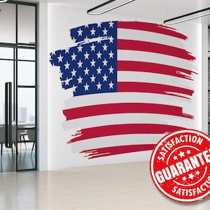 USA Flag drawing Mural Wallpaper, Large Wall Mural - Removable Peel & Stick or Non-pasted / American Flag wallpaper mural print