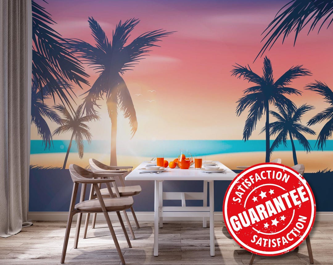 Palm Beach Tropical Sunset Wall Mural, Coastal Landscape Peel & Stick ...