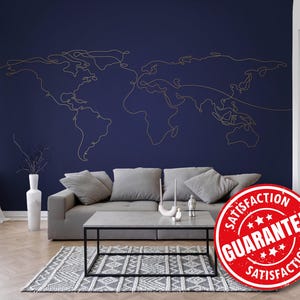 Murale in vinile rimovibile con mappa del mondo minimalista / Carta da parati murale con mappa del mondo One Line Art - Stacca e attacca o non incolla / Stampa murale con mappa