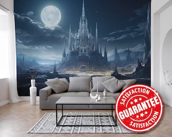 Gothic Castle Moonlight Mural – Dark Fantasy Peel & Stick Wallpaper