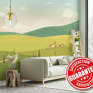 Farm Landscape Mural Wallpaper, Country Large Wall Mural Print / Scenic Farmland Removable Peel & Stick or Non-pasted