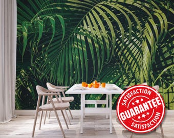 Tropical Palm Leaf Mural – Green Jungle Peel and Stick Wallpaper