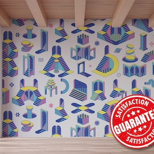 Psychedelic Stairs removable mural / Peel and stick Crazy Stairs wallpaper mural - Peel & Stick or Non-pasted / Psychedelic mural print