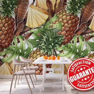 Pineapple Mural Wallpaper, Tropical Fruit Large Wall Mural Print - Removable Peel & Stick or Non-pasted