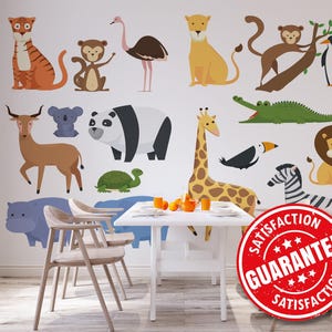 Carta da parati murale con animali dello zoo, stampa murale di grandi dimensioni con animali del safari / Zoo educativo rimovibile, stacca e attacca o non incolla