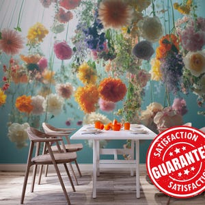 Underwater Garden Bloom removable mural / Floating Flowers wallpaper mural – Peel & Stick or Non-pasted / Dreamy Floral mural print