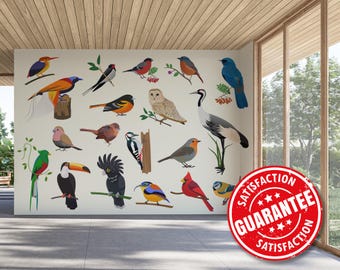 Papel pintado mural con pájaros coloridos, estilo vintage, autoadhesivo.