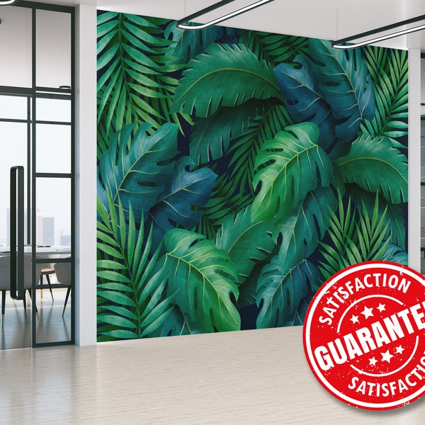 Tropical leaves / Plant Wall Mural, Peel and Stick Removable Vinyl Wallpaper