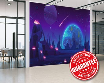 Moon Galaxy Mural Wallpaper, Space Large Wall Mural Print - Removable Peel & Stick or Non-pasted