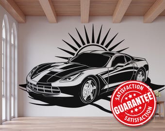Monochrome Sports Car Vinyl Mural – Modern Garage Decor, Peel & Stick