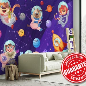 Mural de pared con diseño de animales de galaxia, mural de pared grande, extraíble, despegable y pegable o sin pegar