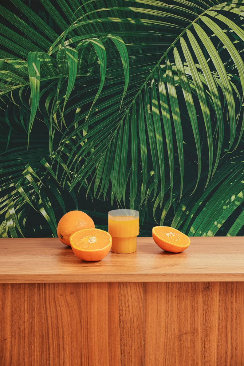 Tropical Palm Leaf Mural – Green Jungle Peel and Stick Wallpaper - Etsy