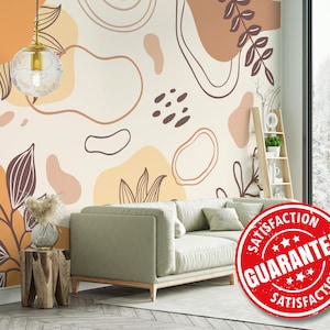 Abstraktes botanisches entfernbares Vinylwandbild / botanisches Boho-Tapetenwandbild / organisches Blätter-Wandbild - Schälen und Aufkleben oder nicht geklebt