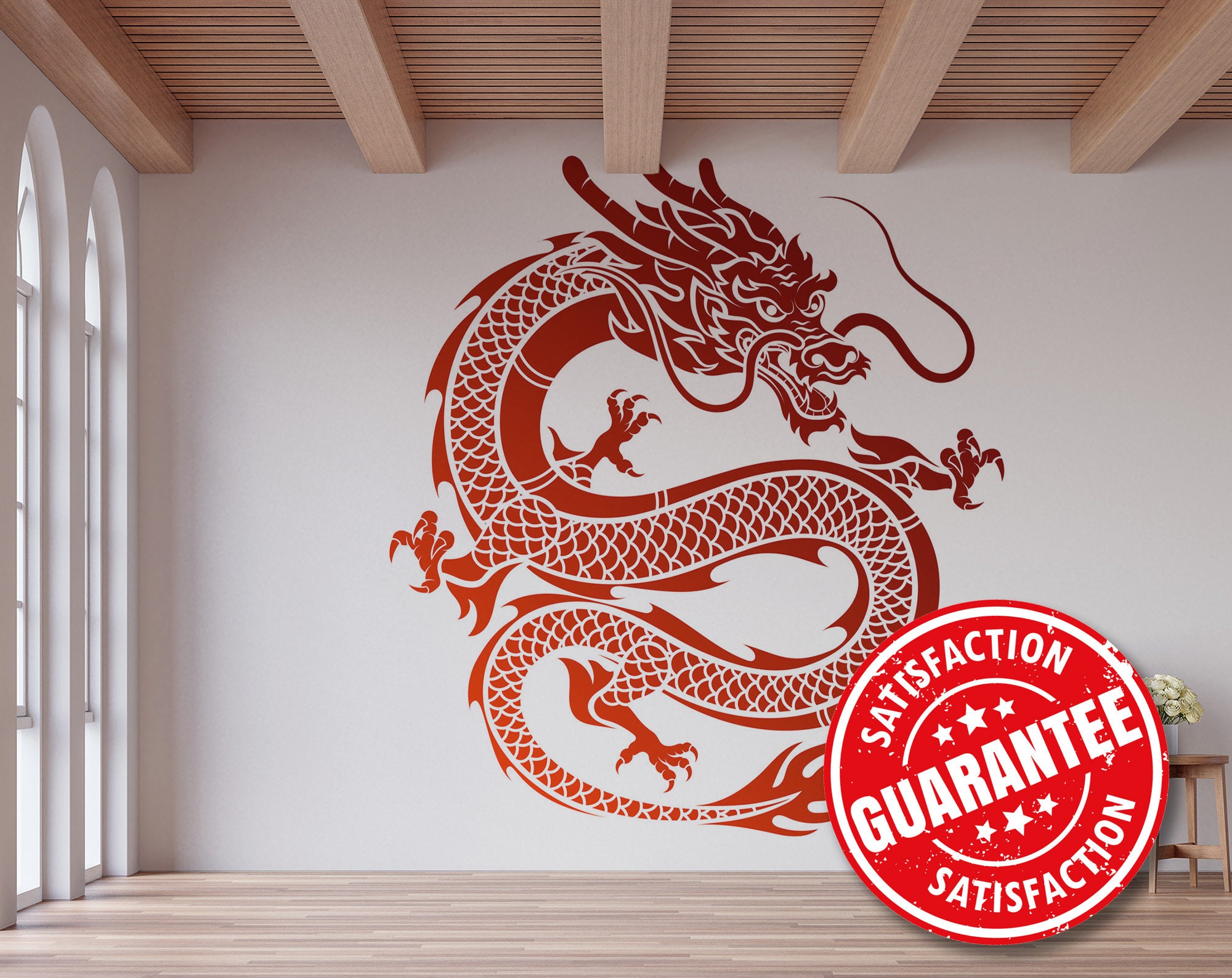 10M Traditional Dragon Cloud Chinese Red Waterproof Wallpaper Textured PVC  Roll