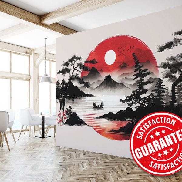 Japan / Watercolor Wall Mural, Peel and Stick Removable Vinyl Wallpaper