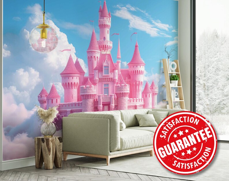 Pink Castle in the Clouds Mural – Peel and Stick Wallpaper - Etsy