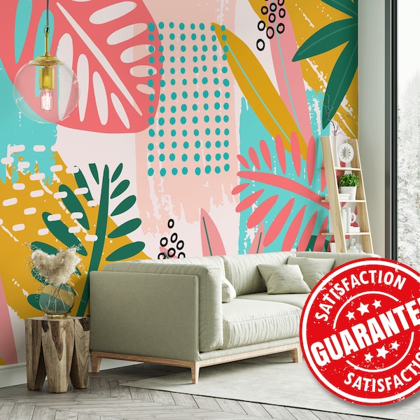 Tropical / Big plant Wall Mural, Peel and Stick Removable Vinyl Wallpaper