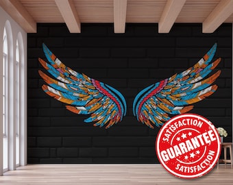 Mural de pared con alas de arte urbano, estampado de mural de pared con grafiti de alas coloridas – Removible, autoadhesivo o sin adhesivo.