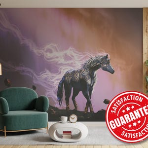 Tribal Mystic Horse removable vinyl mural / Fantasy Animal wallpaper mural - Peel & Stick or Non-pasted / Magical Equestrian mural print