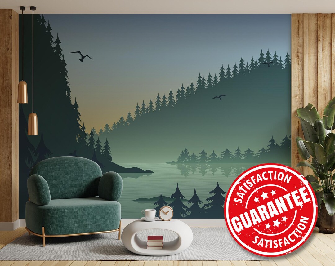 Forest Lake Mural – Peel and Stick Vinyl Wallpaper, Mountain View - Etsy