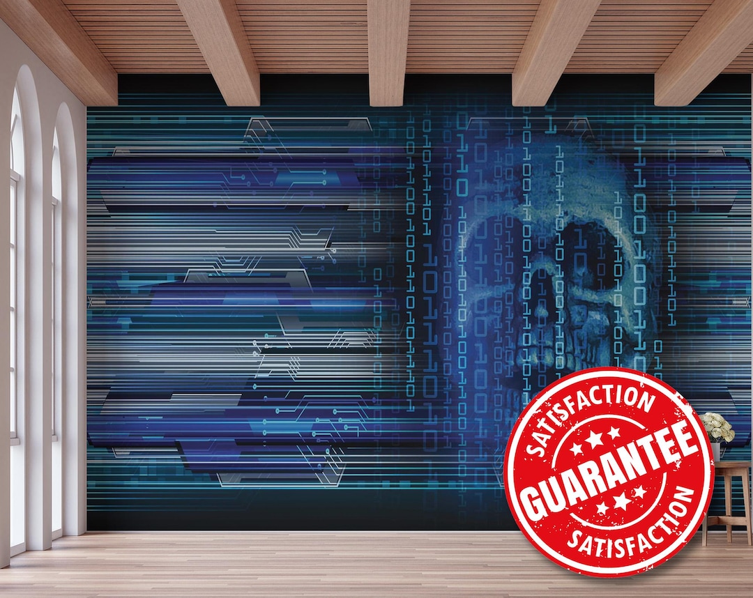 Cyber Skull Binary Mural - Gothic Hacker Code Wallpaper (peel & Stick ...