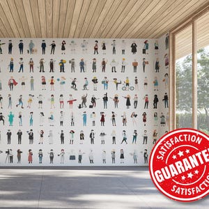 Carta da parati murale per bambini "Carriere Day" / Stampa murale di grandi dimensioni con professioni - Rimovibile, stacca e attacca o non incolla / Carta da parati murale con occupazioni