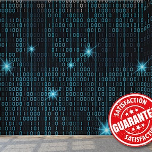 Carta da parati murale in vinile rimovibile con codice binario / Carta da parati murale digitale staccabile e attaccabile / Stampa murale con griglia informatica futuristica - Staccabile e attaccabile o non incollabile
