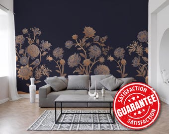 Chinoiserie Floral Mural – Dark Botanical, Peel & Stick Wallpaper