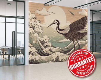 Japanischer Kranich Wandbild - Vintage Vogel, Tapete für Kinderzimmer