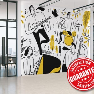 Papier peint mural musique dessin animé des années 70, grande impression murale rétro - amovible avec pellicule de protection et collage ou impression murale papier peint génial des années 70