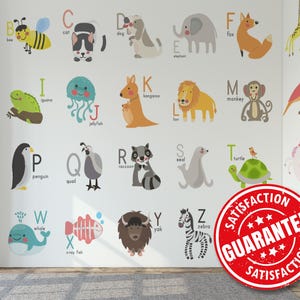 Carta da parati murale con alfabeto animale, grande murale con alfabeto animale - rimovibile, stacca e attacca o non incolla / stampa murale educativa divertente