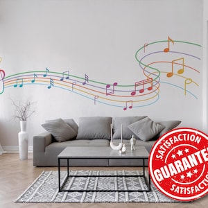 Carta da parati murale con note musicali, grande murale colorato con musica - rimovibile, staccabile e attaccabile o non incollabile / stampa murale con carta da parati musicale arcobaleno