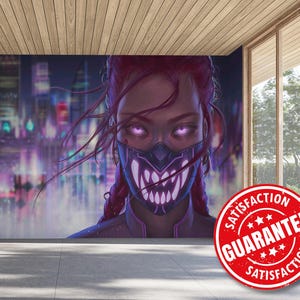 Cyberpunk Mural Wallpaper, Futuristic Sci-Fi Large Wall Mural Print - Removable Peel & Stick or Non-pasted