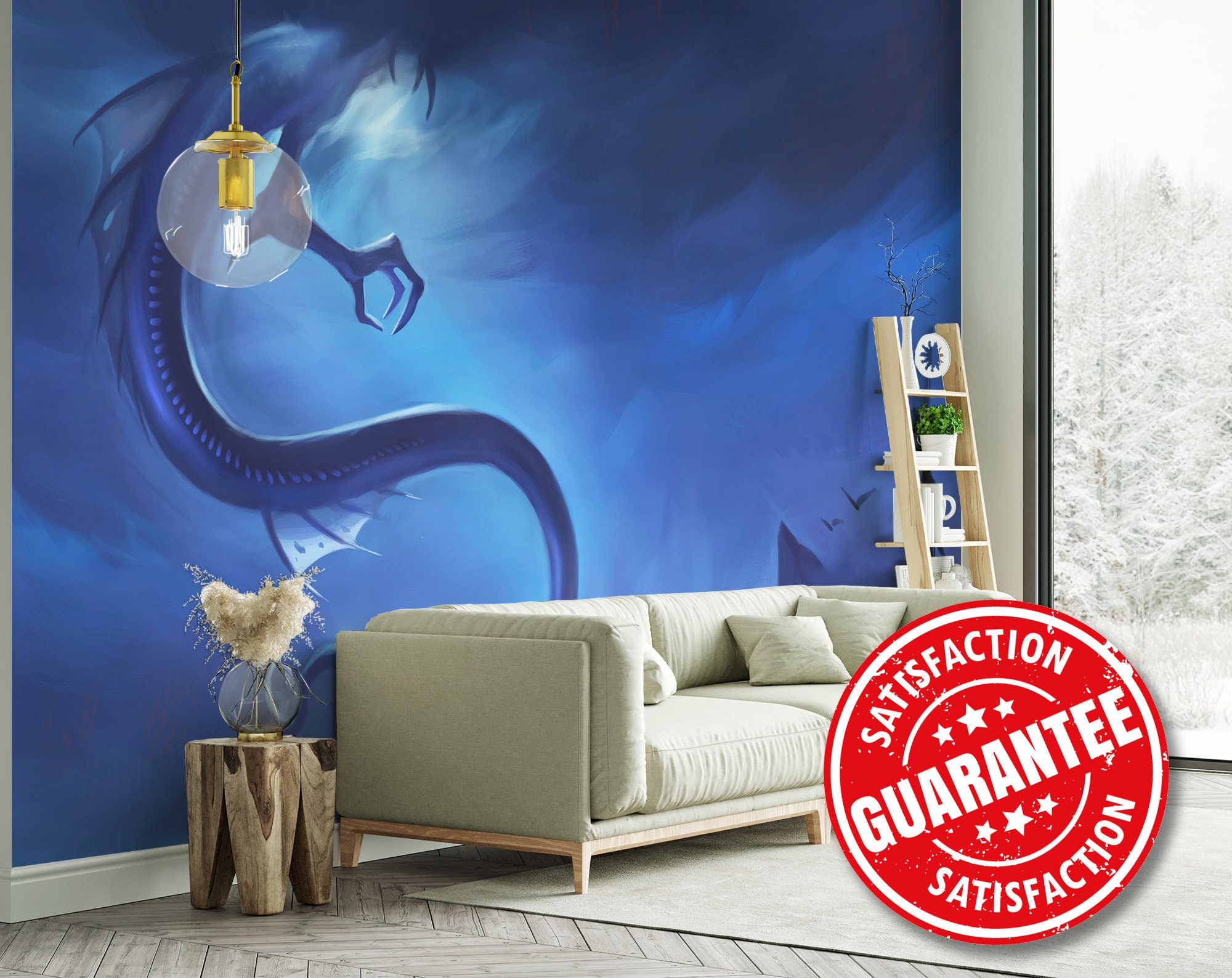 Blue / Dragon Wall Mural, Peel and Stick Removable Vinyl Wallpaper - Etsy