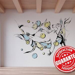Minimalistisches abnehmbares Faultier Faultier Wandbild / Peel and Stick Süßes Faultier mit Blasen Tapete Wandbild - Peel & Stick oder Nicht-Klebstoff / Faultier Wandbild Druck