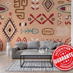 African Tribal pattern removable vinyl mural / Peel and stick Tribal wallpaper mural - Peel & Stick or Non-pasted / African mural print