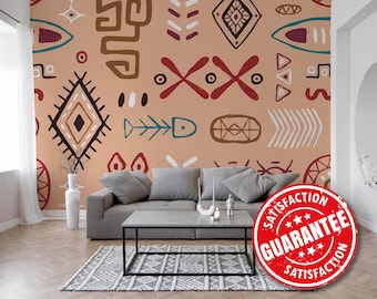 African Tribal Wallpaper Mural – Boho Peel and Stick Wall Art