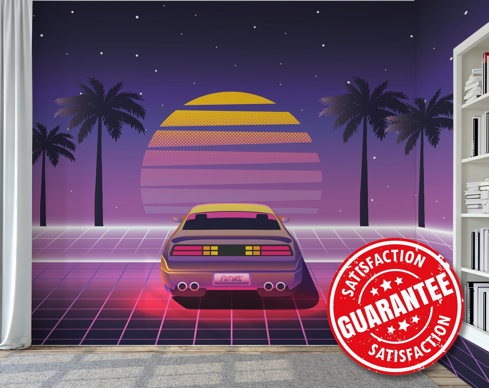 80s Retro Sunset Car Mural – Peel & Stick Wallpaper - Etsy