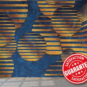 Papier peint amovible cercles audacieux dorés / Papier peint géométrique moderne - Papier peint autocollant ou non collé / Impression murale bleu marine et métallisé