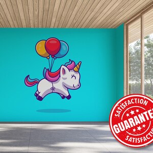 Papel tapiz mural de unicornio kawaii, impresión mural de pared grande de unicornio de dibujos animados - Removible, despegar y pegar o sin pegar