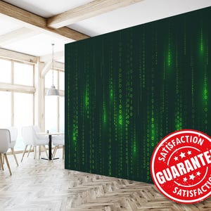 Matrix Binary Code inspired Mural Wallpaper, Cyber Large Wall Mural - Removable Peel & Stick or Non-pasted / Digital wallpaper mural print