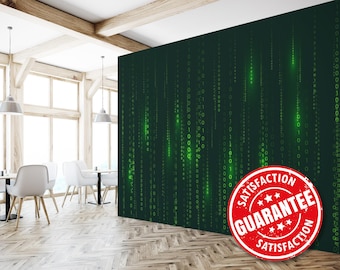Cyber Matrix Binary Code Mural, Peel and Stick Wallpaper